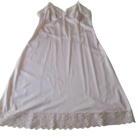 Vintage 70s Lorraine Beige Full Dress Slip Nylon Lace Glam Pin Up Lingerie USA - Picture 4 of 10